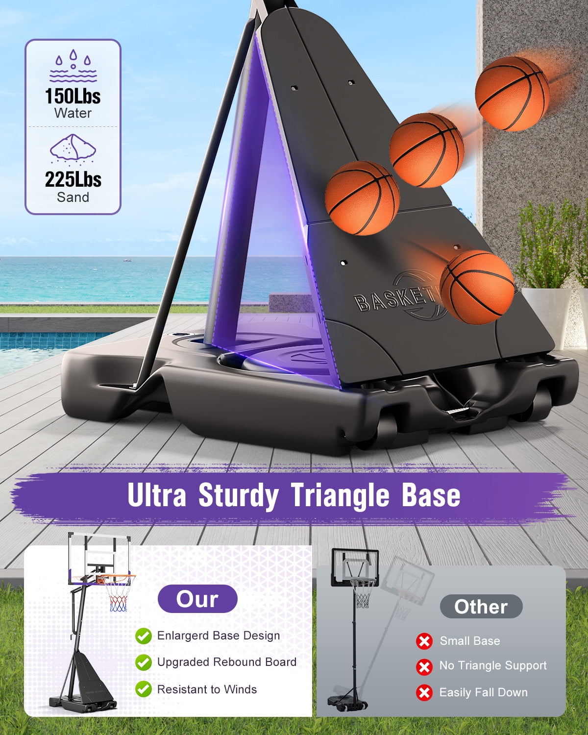 Tonbux Basketball Hoop 10FT Adjustable Easily, Basketball Goal System for Kids Teens Youth Adults, Portable Hoops & Goals Outdoor with PC Backboard and Wheels