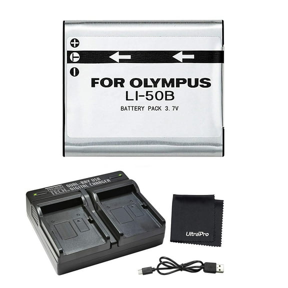UltraPro LI-50B High-Capacity Replacement Battery w/Rapid Dual Charger for Select Olympus Cameras - UltraPro Bundle Includes: Deluxe Microfiber Cleaning Cloth
