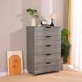 thumbnail image 2 of CQSXDA Modern 5-Drawer Dresser with Wheels - Versatile Storage Cabinet for Bedroom or Living Room, Gray, 2 of 13