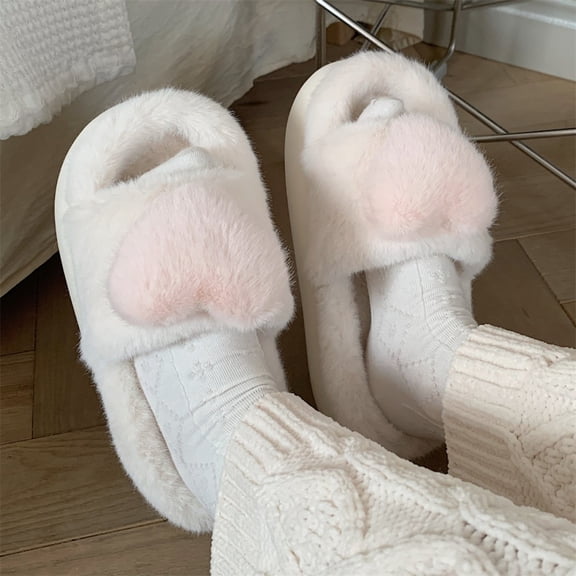 Weloille Cute Three-dimensional Love Cotton Slippers Winter Home Indoor Non-slip Warm Thick Bottom Plush Shoes, Soft Bottom Padded Warm Cotton Slippers