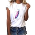 thumbnail image 2 of TSADFHJI Hauts de Maillot de Bain pour Femmes Grande Poitrine T-Shirt Basique pour Femmes Col Rond Imprimé Hauts Blancs Blouse Décontractée en Coton Manches Courtes Ample pour Femmes Chemise de Sport L Violet, 2 of 5