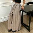 thumbnail image 5 of Cagogo Women's Striped Wide Leg Pants Elastic Waist Casual Loose Flowy Long Trousers for Summer Beach Travel Lounge Palazzo Style, Khaki XL, 5 of 9