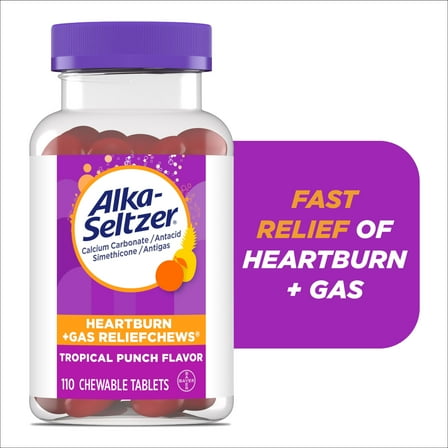 Alka-Seltzer Heartburn   Gas ReliefChews, Antacid   Antigas Chews for Fast Heartburn Relief, Gas, and Acid Indigestion Relief On the Go, 110 Count