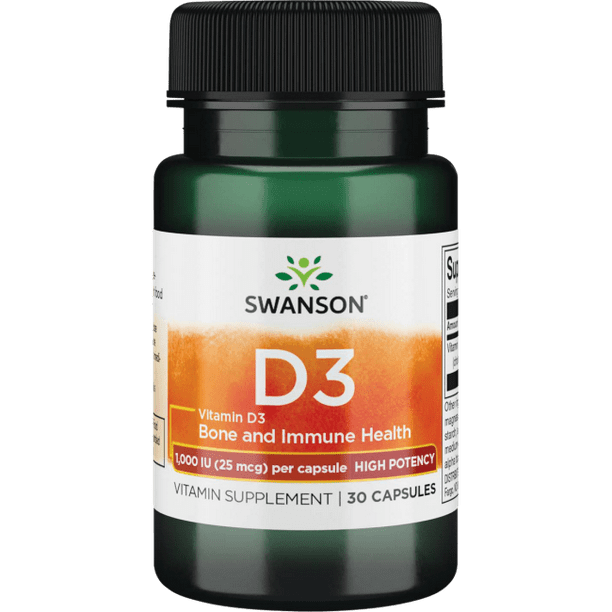 Swanson Vitamin D3 High Potency 1,000 Iu 30 Capsules.