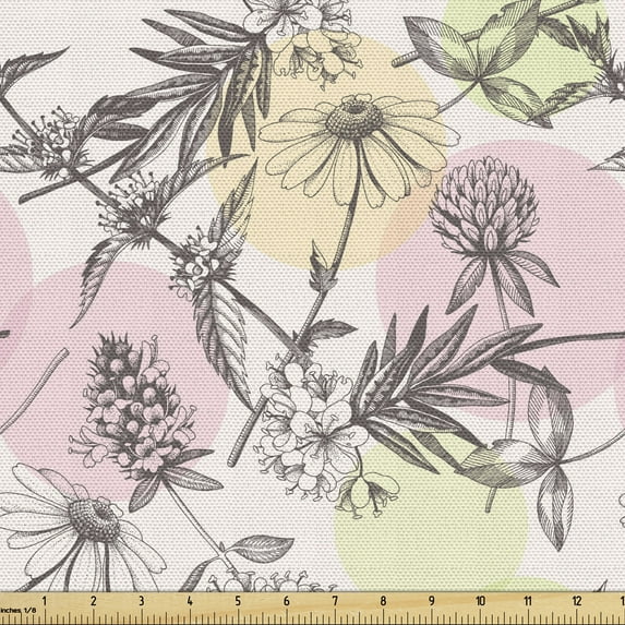 Floral Fabric by the Yard, Repetitive Pastel Color Circles Meadow Flowers Daisy Romantic Print, Decorative Upholstery Fabric for Chairs & Home Accents, Champagne Rose and Cream by Ambesonne