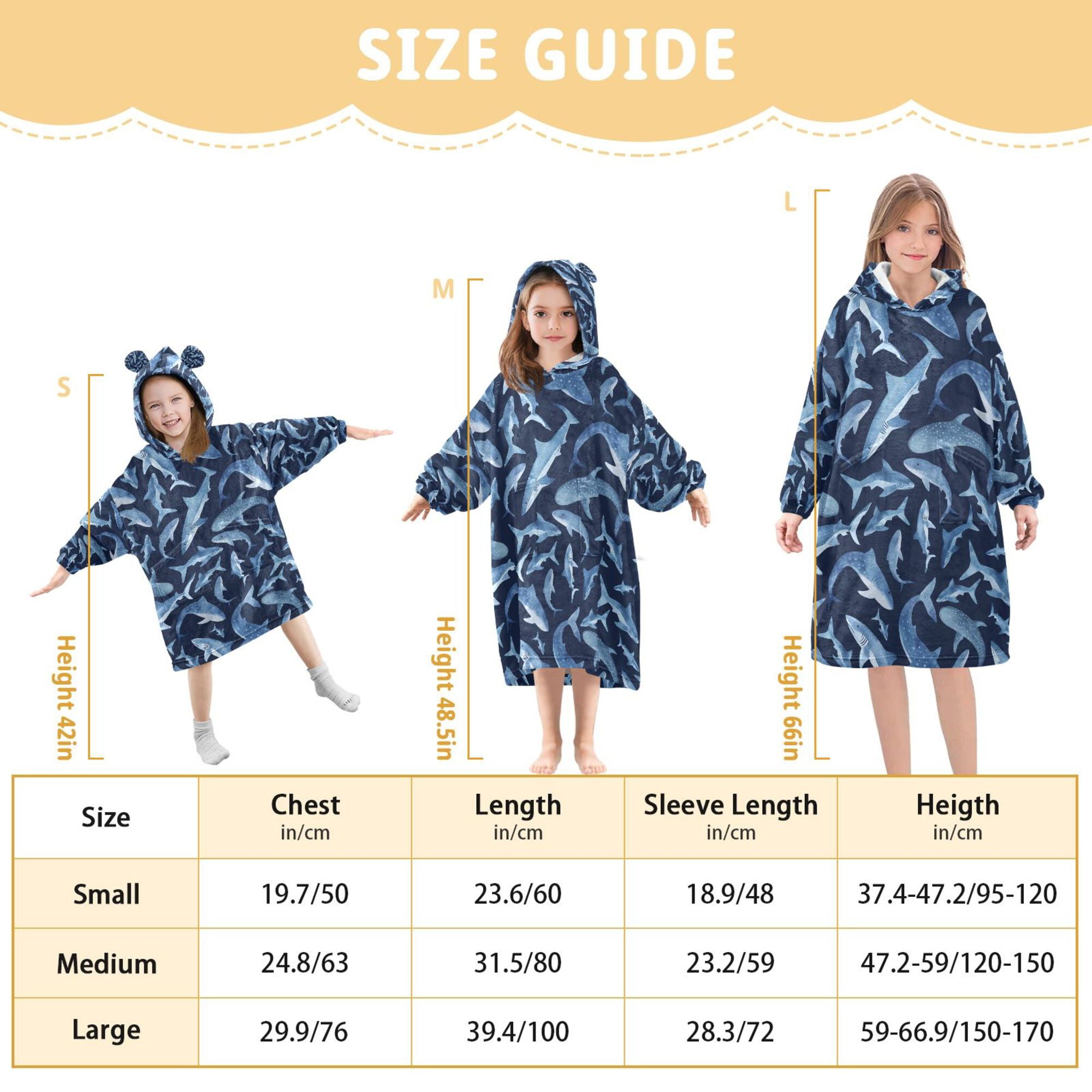 FORMRS Wearable Blanket Hoodie with Sleeves for Kids Cozy Flannel Sweatshirt, Watercolor Shark Pattern