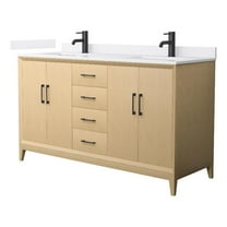 Janna 60" White Oak Double Vanity & White Cultured Marble Top & Black Trim