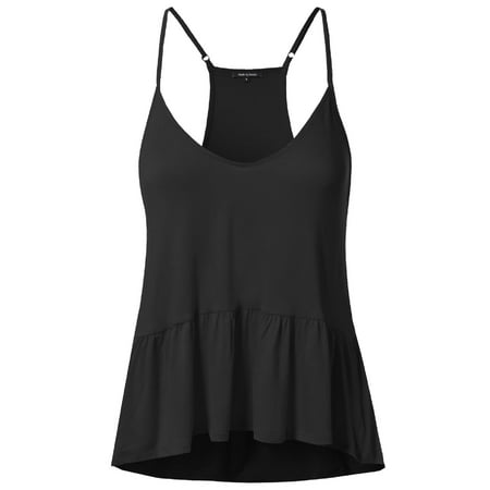 Red Waist - FashionOutfit Women's Solid Swing Fit Stretchy Spaghetti Strap Fit & Flare Waist Tank Top