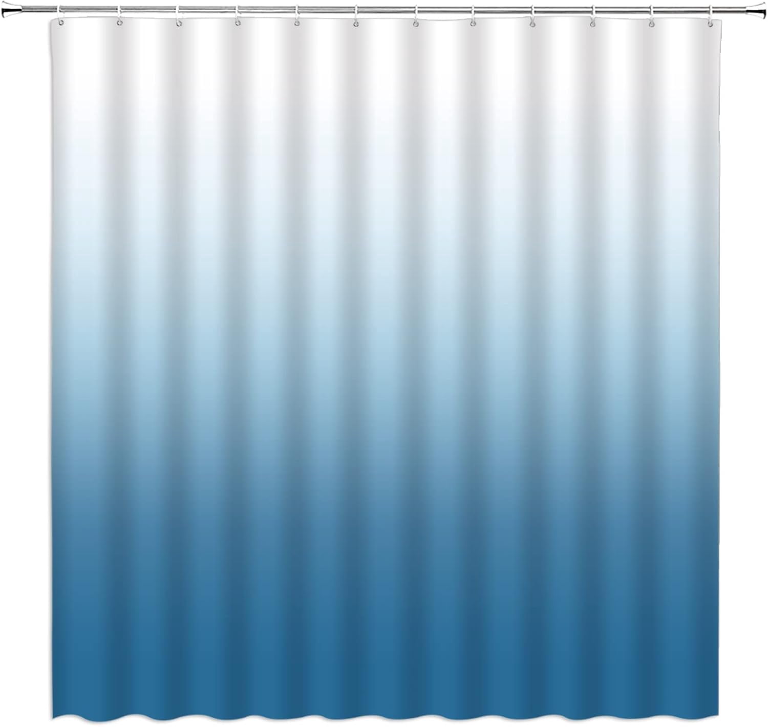 Blue Ombre Shower Curtain Blue White Gradient Modern Minimalist Fabric Bathroom Curtains Decor Set with Hook(72" WX72 H)