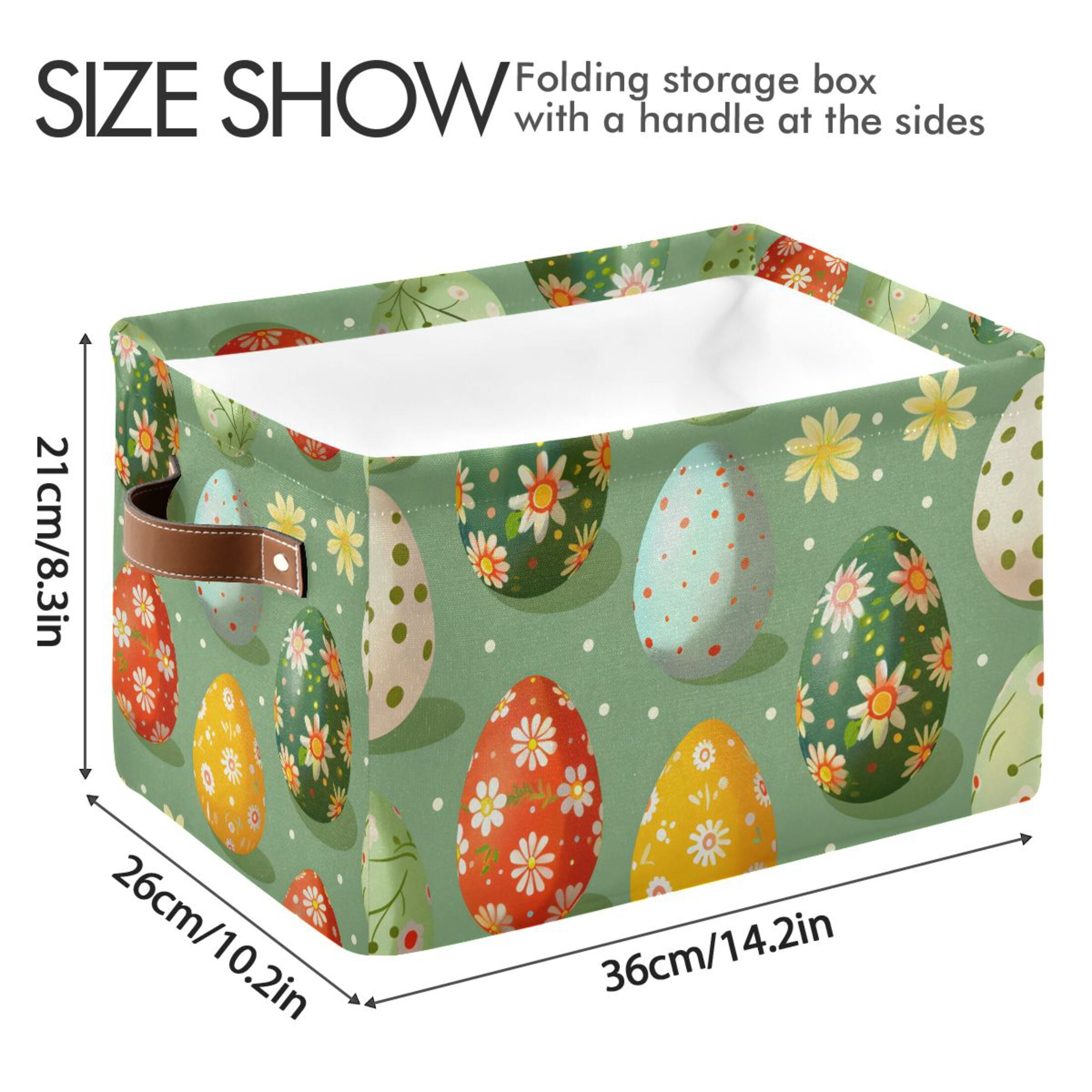 Ryvnso Easter Eggs Floral Storage Basket Large Bin Foldable Boxes Toys Organizer 14.2x10.2x8.3in 2 PCs