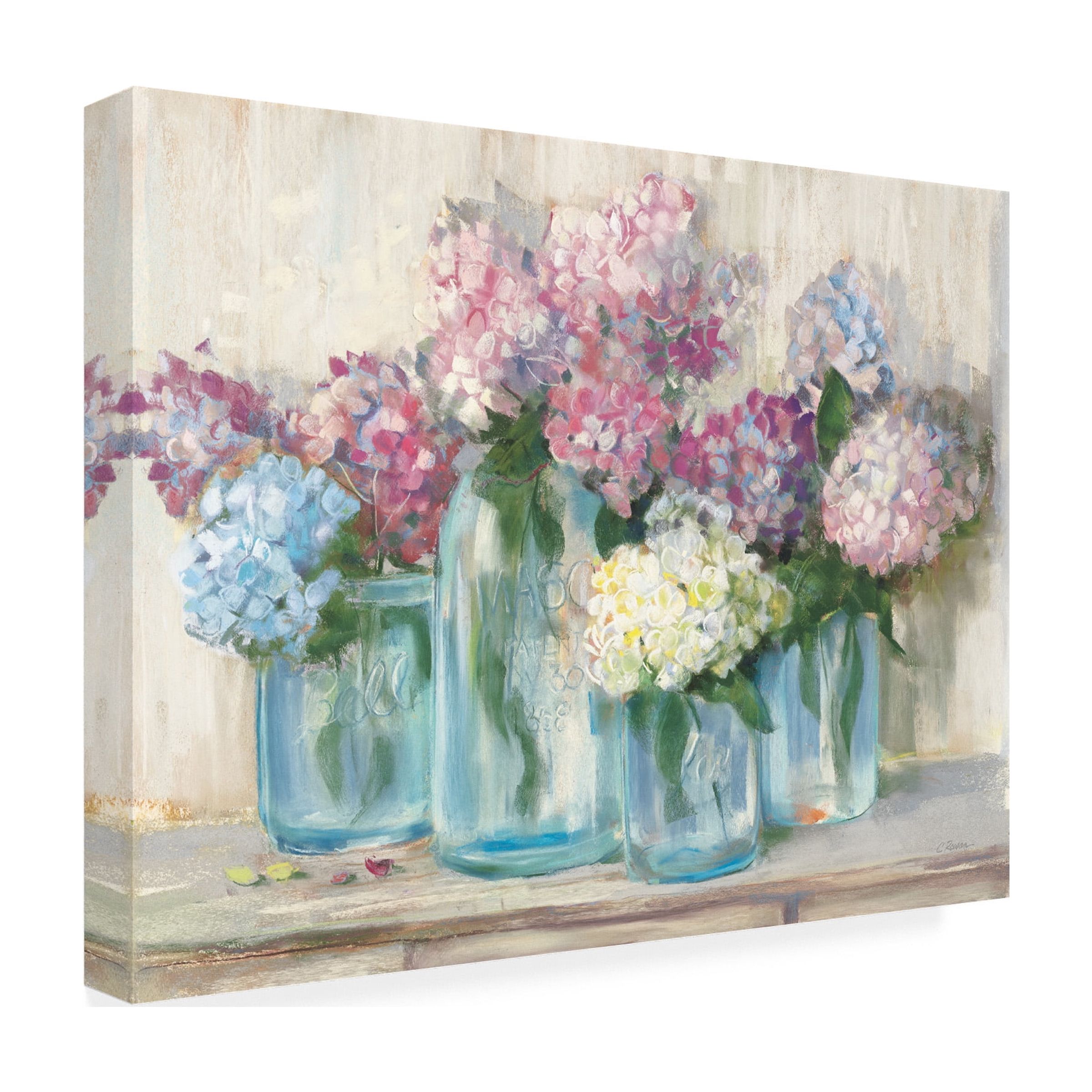 Trademark Fine Art Carol Rowan Hydrangeas in Glass Jar Pastel Crop Canvas Wall Art - 35x47