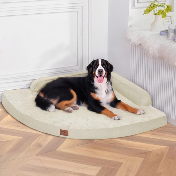 Cama ortopédica para perros MEKIY con laterales para perros extra grandes, beige