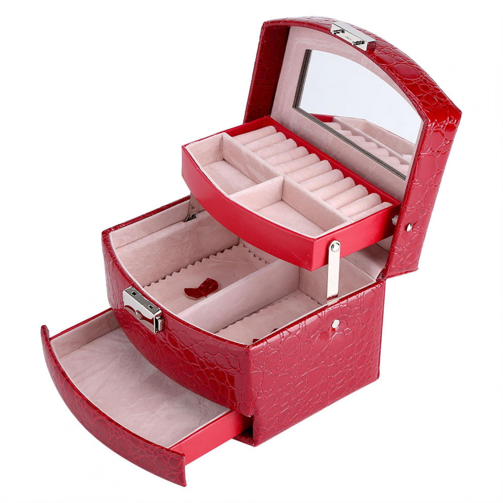 Qiilu 3 Layers Jewelry Necklace rings Storage Box Case Lady Gift Home