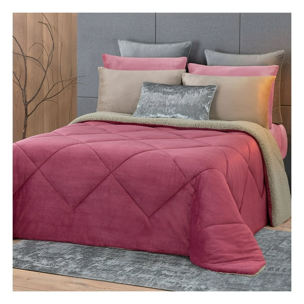 Edredón Premium Estampado Reverso Borrega King Size Jumbo Esquimal (Coba, 265x240cm)