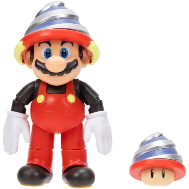 Super Mario Drill Mario 4 Inch Action Figure with Drill Mushroom