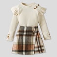 thumbnail image 2 of Khaki Skirts for Girls 18 Months Toddler Baby Girl Fall Winter Clothes Turtleneck Solid Knit Pullover Tops Plaid Button Mini Skirts Set Outfits, 2 of 5