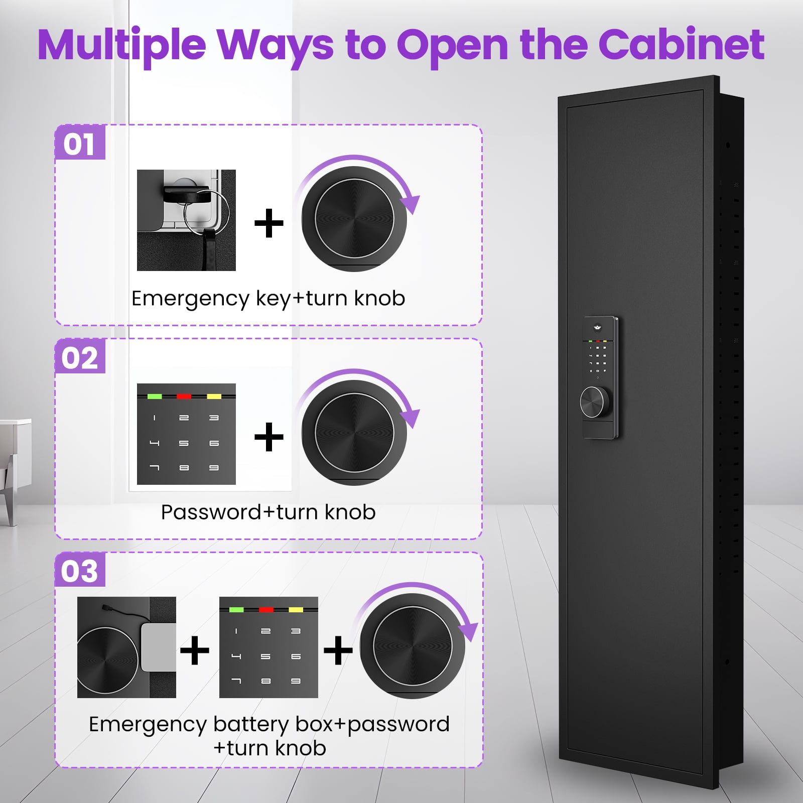 Silkight 53.15" Wall Safe Between the Studs, Hidden Safe with Dual Alarm System and Silent Mode, Wall Gun Safe with 3 Adjustable Shelves and Magnetic Slot