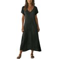 thumbnail image 6 of V Neck Short Sleeve Maxi Dress Casual Loose Fit Flowy Long Dress Sundress with Pockets for Summer Beach Vacation, 6 of 8