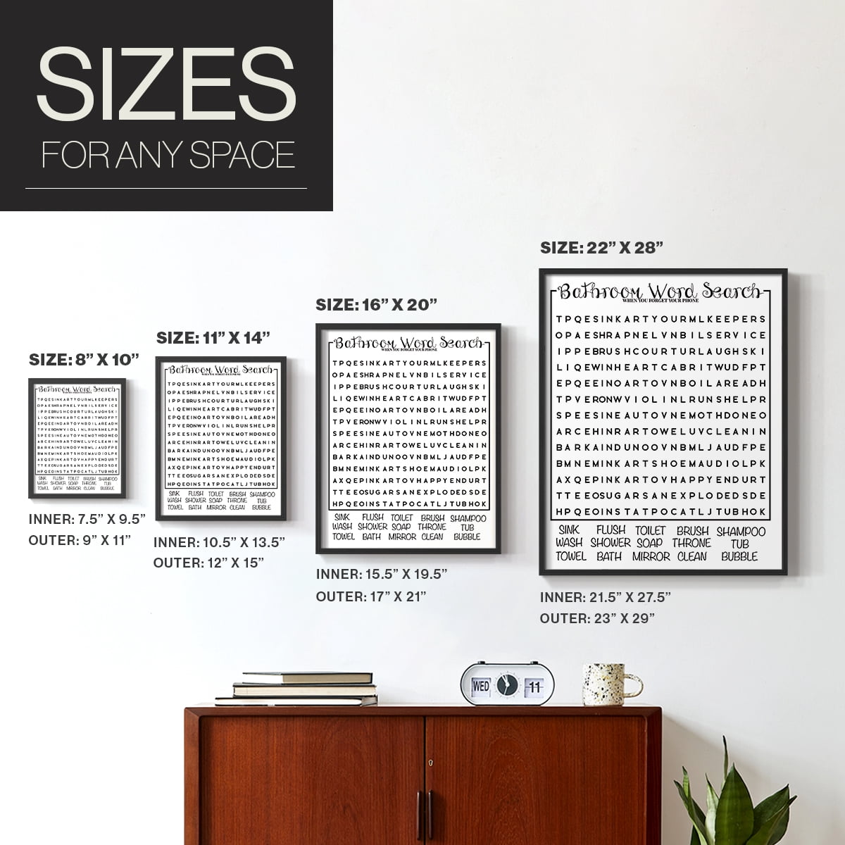 Bath Word Search in Paper Solid Wood 16 x 20 Framed Print