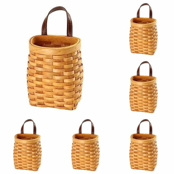 Panier Suspendu en Osier Tressé à la Main Panier de Rangement en Bois Portable Panier Mural pour Fleurs Organisateur de Légumes Décoration Maison