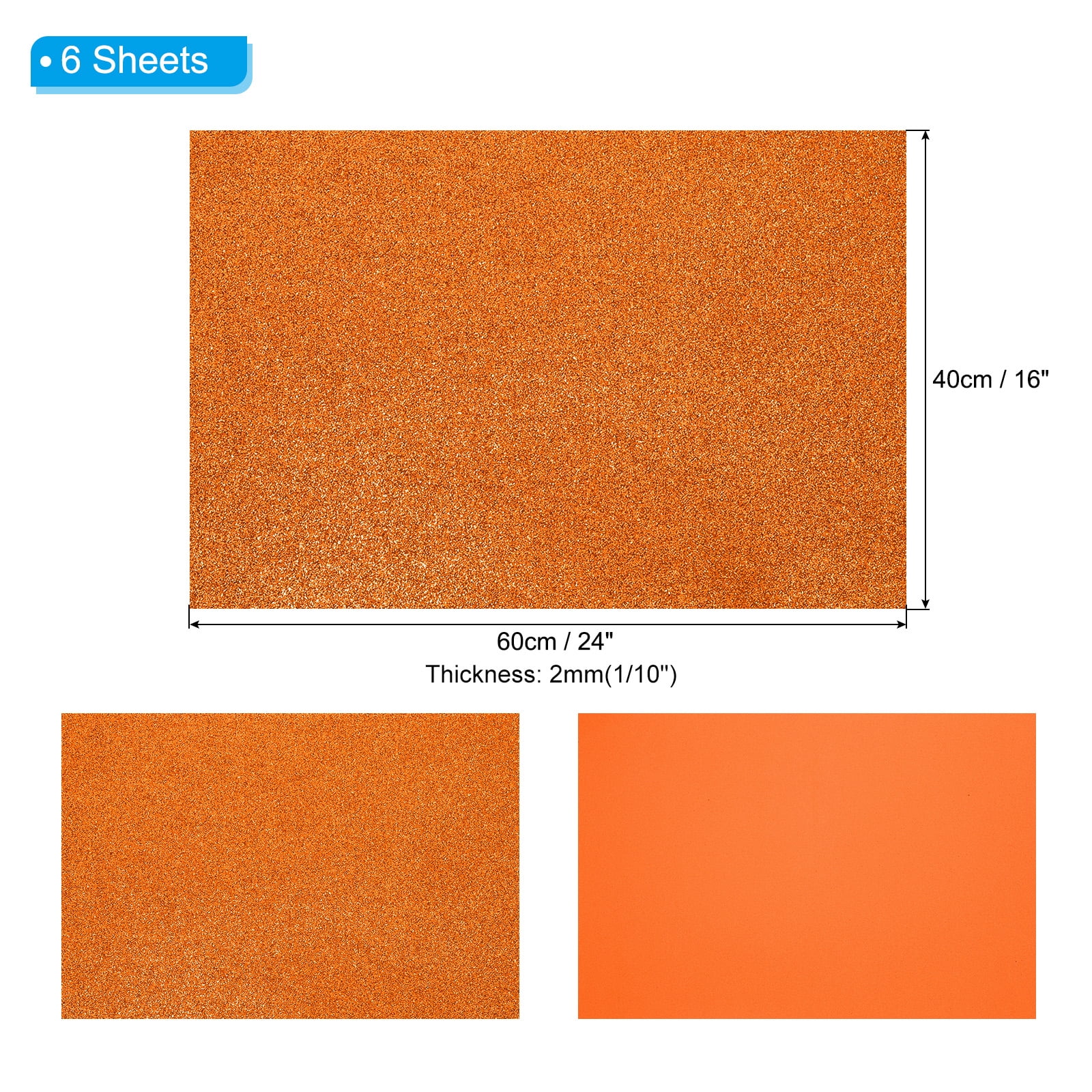 Uxcell 2mm(1/10") Thick Non Adhesive Glitter Foam Sheet 16x24inch(40x60cm) Orange, EVA Shiny Foam Board for Craft, 6 Pcs