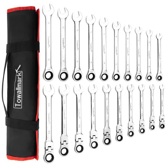 TROPOW 20-Piece Ratcheting Combination Wrench Set, Combo Ratchet Wrenches Set, 72 Teeth, SAE 1/4-3/4"& Metric 6-19mm, Chrome Vanadium Steel with Storage Bag
