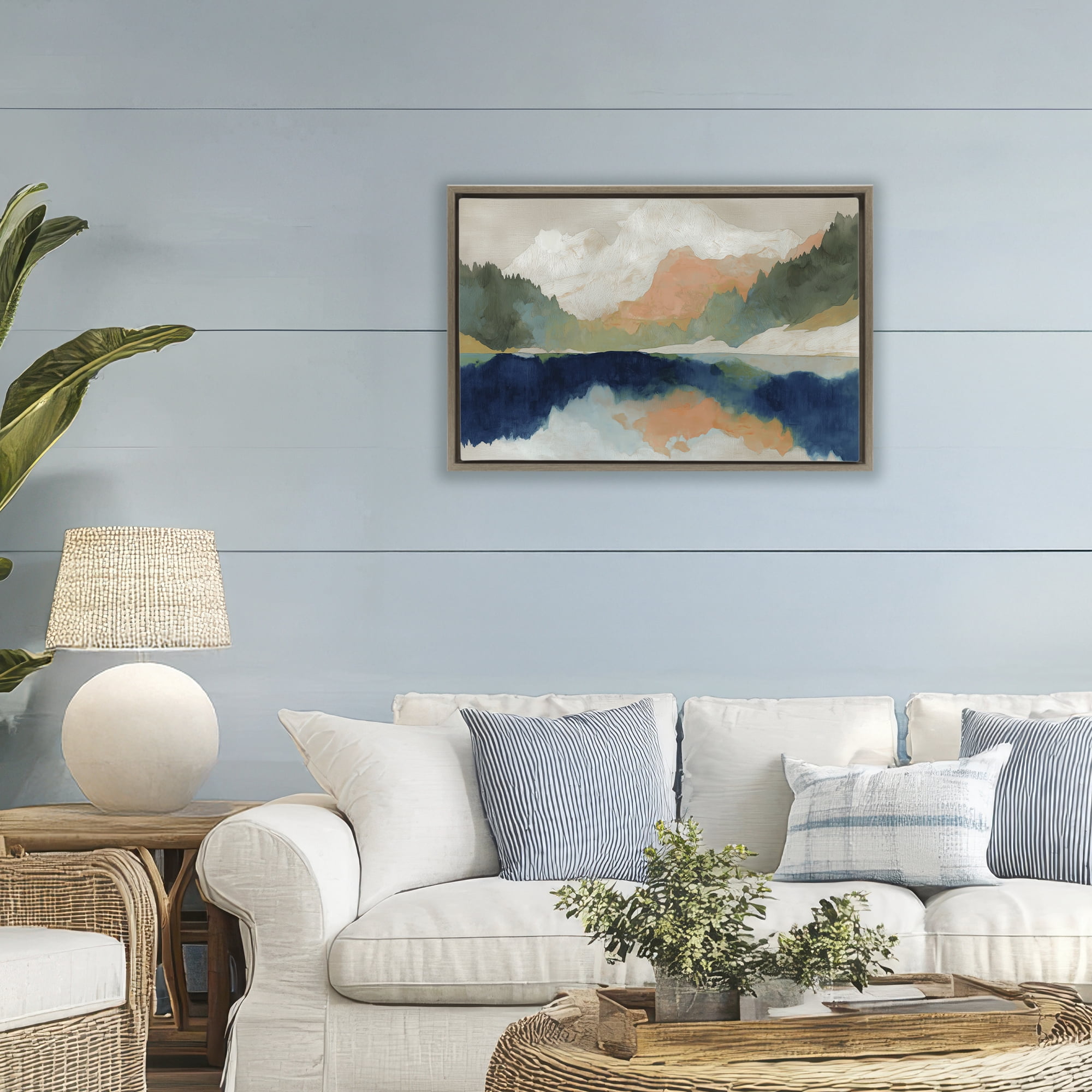 Stupell Industries Alpine Autumn Lake Reflection Brown Framed Floater Canvas Wall Art, design by Chromatic Storm Studio