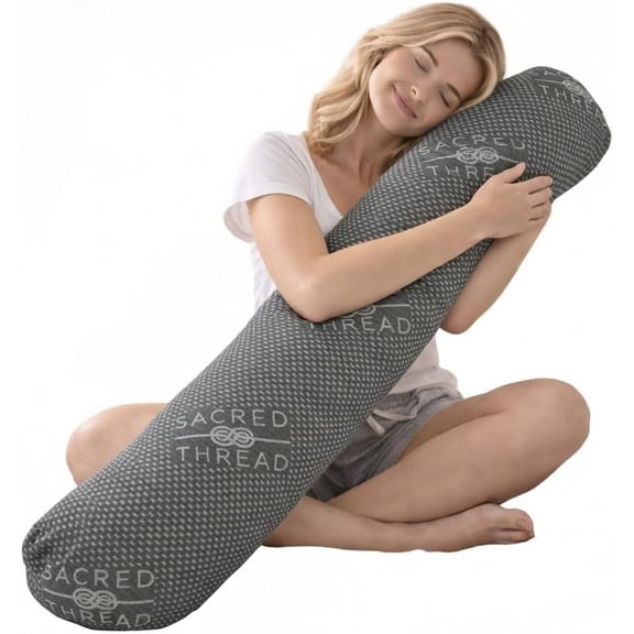 Sacred Thread 54”x8” Cylinder Long Pillow for Bed Decorative Grey Cooling Body Pillow for Side Sleeper, Soft and Supportive Full Body Pillows for Adults, Firm Body Pillow Memory Foam