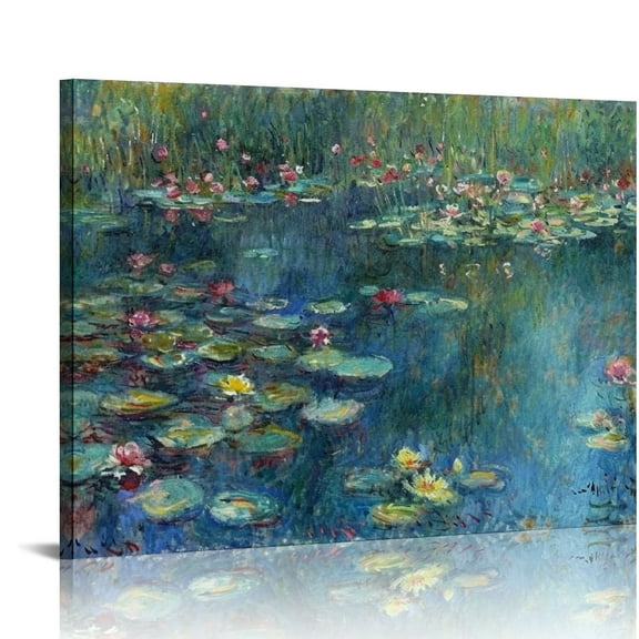 Acheng Canvas Wall Art Water Lilies Panoramic Scenery Painting - Long Green Garden Canvas Artwork Reproductions Contemporary Nature Picture for Home Office Wall Decor 20x16in