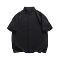 thumbnail image 1 of Camisas Para Hombre Moda de primavera y verano para hombre, camiseta informal de manga corta con solapa de Color sólido, camiseta de manga corta con músculos holgados (Black, L), 1 of 5