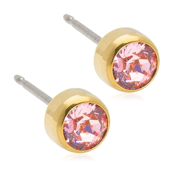 Blomdahl | Hypoallergenic | Golden Titanium 5mm Bezel Light Rose Crystal Stud Earrings | Best Choice For Sensitive Ears