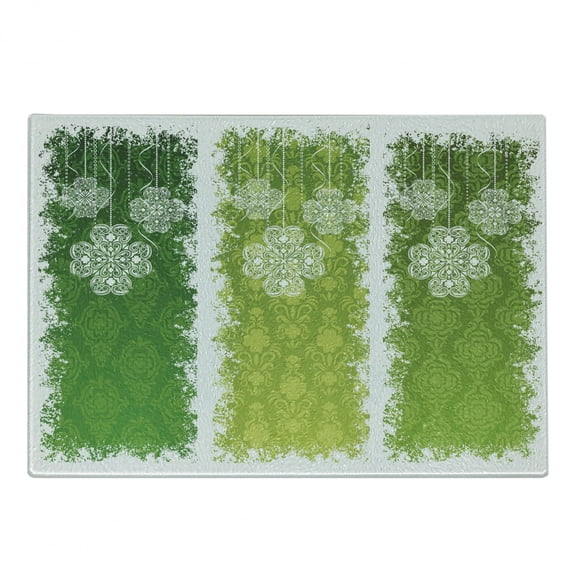 Irish Cutting Board, Aged Vintage Antique on Green Toned Color Bands Celtic Historic Lace Image, Decorative Tempered Glass Cutting and Serving Board, Small Size, Multicolor, by Ambesonne