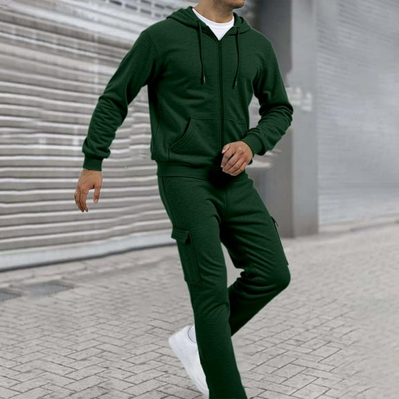 Letdown Mens Tracksuit - 2 Piece Sweatsuit for Men Long Sleeve Full-zip Sweatsuit Active Jackets and Pants Sports Clothes Outfits (Dark Green, M)