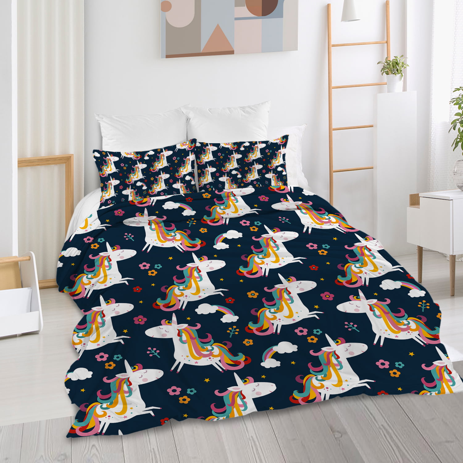 KFZ Unicorn Queen Duvet Cover Queen 3 Piece Kids Bed Sheets with 90x90 Unicorn Duvet Cover Bedding Comforters & Sets for Kids Bed Frame No Comforter 2 Pillow Covers 