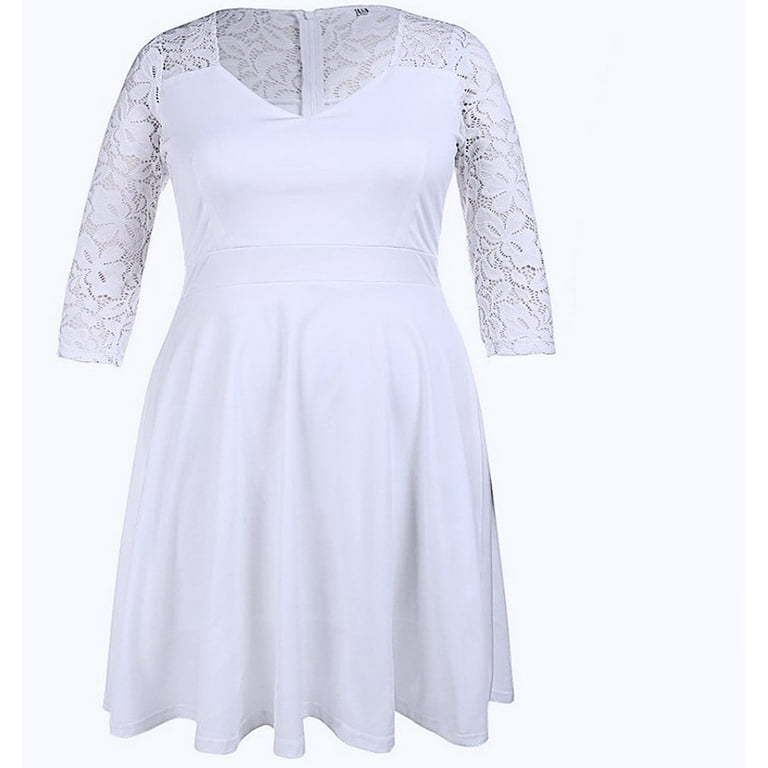 chinese dress ladies Alianna Plus Size White Lace Cocktail Dress– Hello Curve main image 0