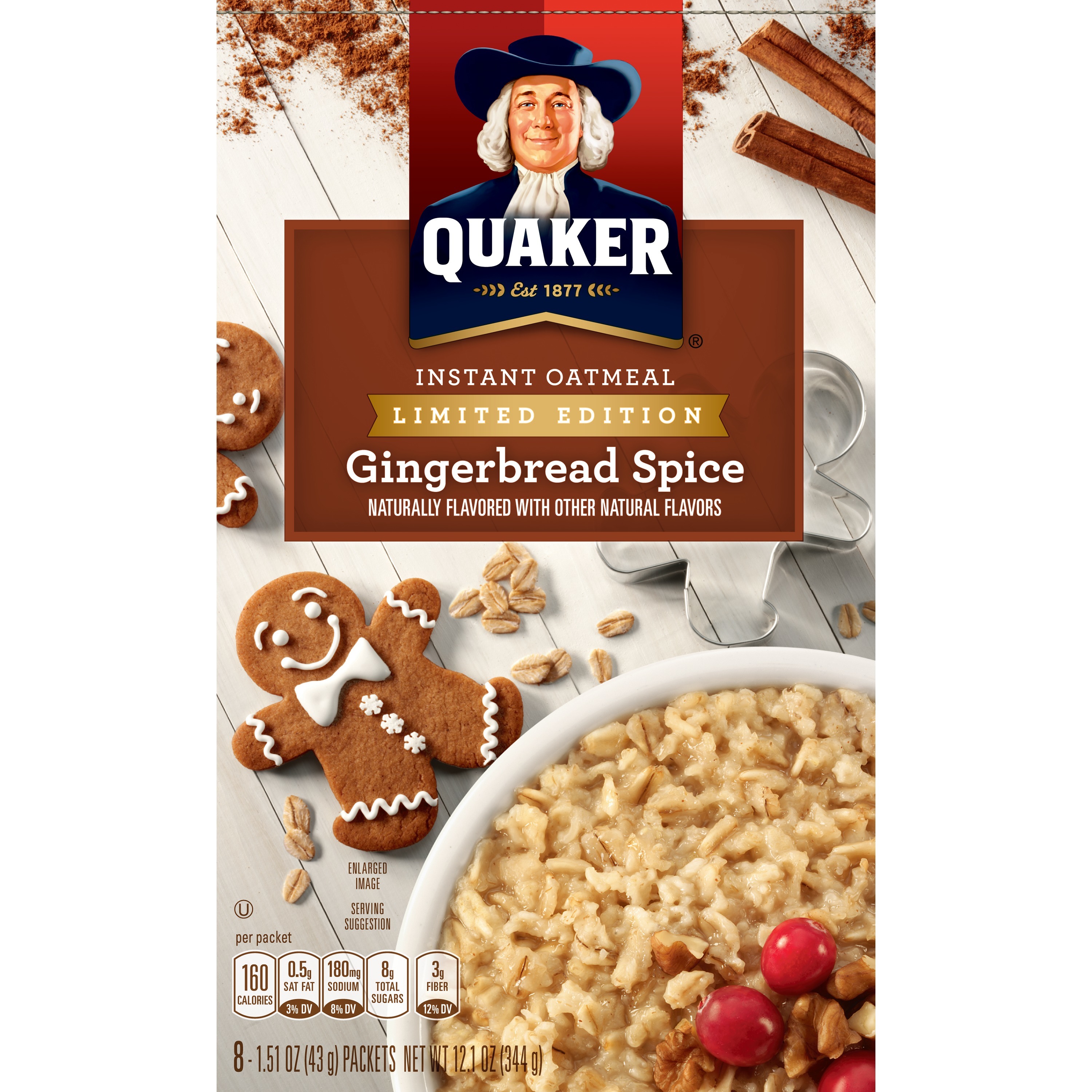 Quaker Gingerbread Spice Instant Oatmeal, 1.51 oz Packets, 8 Count