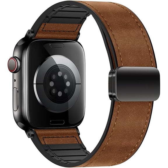 Genuine Leather Band Compatible with Apple Watch Band 44mm 45mm 46mm 49mm for Men Women,Adjustable Magnetic Strap Top Grain Leather Wristband for iWatch Series 11 10 9 8 7 6 SE 5 4 Ultra 3 2 1