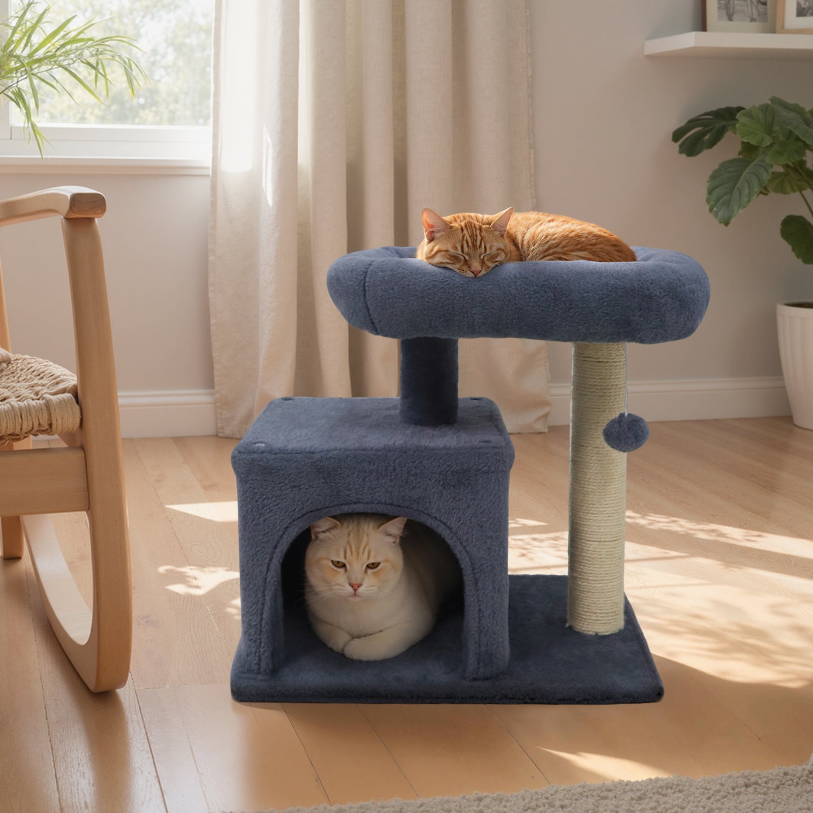 Gymax 19.5'' Small Cat Tree w/Large Padded Plush Perch Condo Sisal Scratching Posts Dark Grey