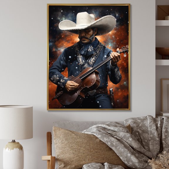 Designart "Melodic Guitar of Mariachi" People Framed Wall Art - Global Black Mexican Art Entryway Framed Wall Art Print