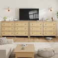 thumbnail image 6 of Rattan 6 Drawer Dresser for Bedroom - 47.2in Wide Dresser - Boho Wide Drawer Dresser with Storage - Wooden Closet Dressers Chest of Drawers Freestanding for Bedroom/Nursery/Living Room - Natural, 6 of 7