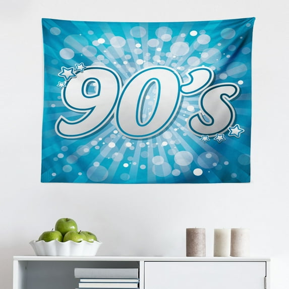 90s Tapestry, 90s Theme with Old Style House Devices Roller Skate Shoes Fun Dance Style Retro Pattern, Fabric Wall Hanging Decor for Bedroom Living Room Dorm, 2 Sizes, Mustard, by Ambesonne