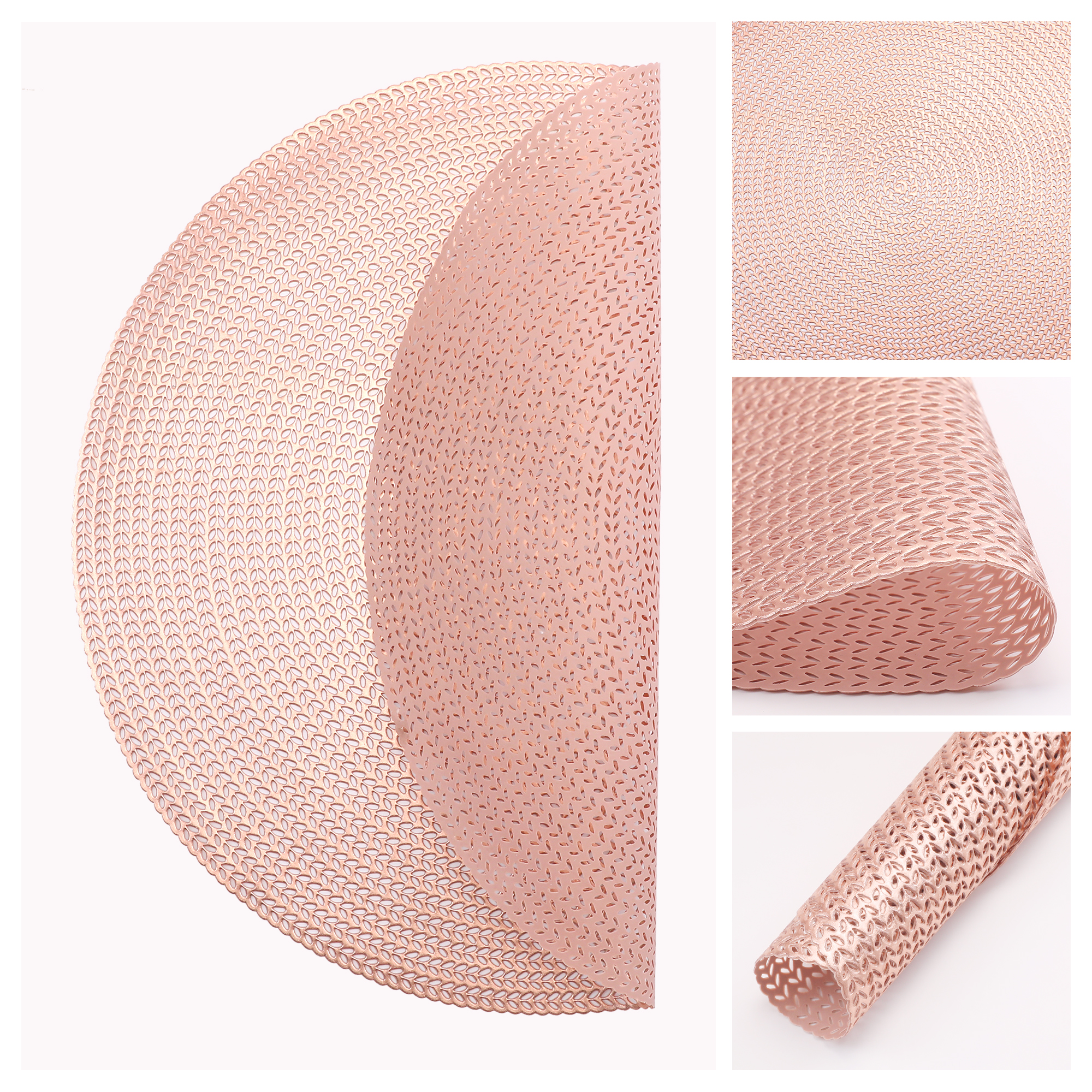 Unique Bargains Set of 6 Round Washable Hollow Design Placemats Rose Gold