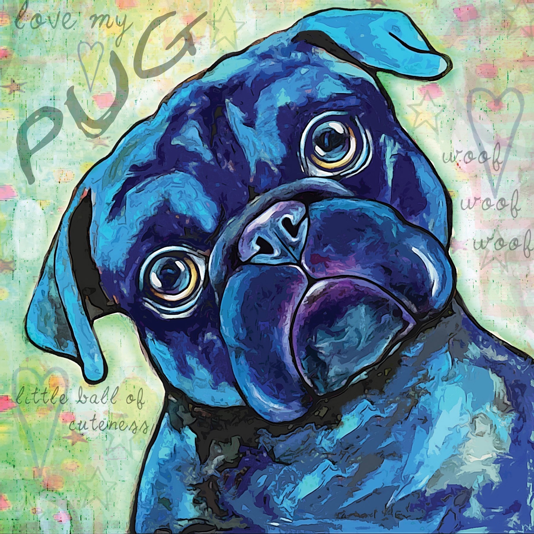 Marmont Hill - "Black Pug" by Stephanie Gerace Painting Print on Wrapped Canvas