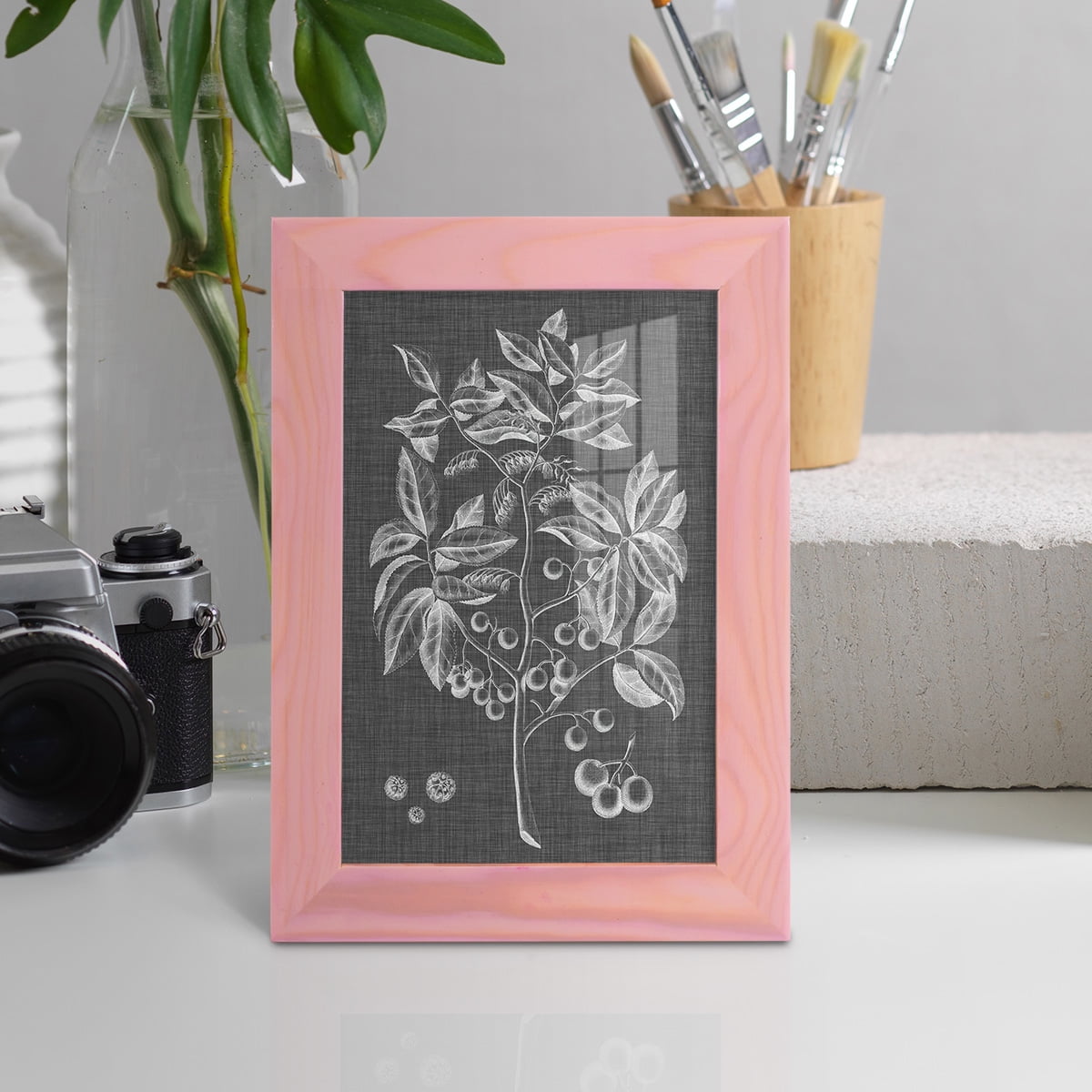 Graphic Foliage VI - Framed Print w/glass - Sunset Pink