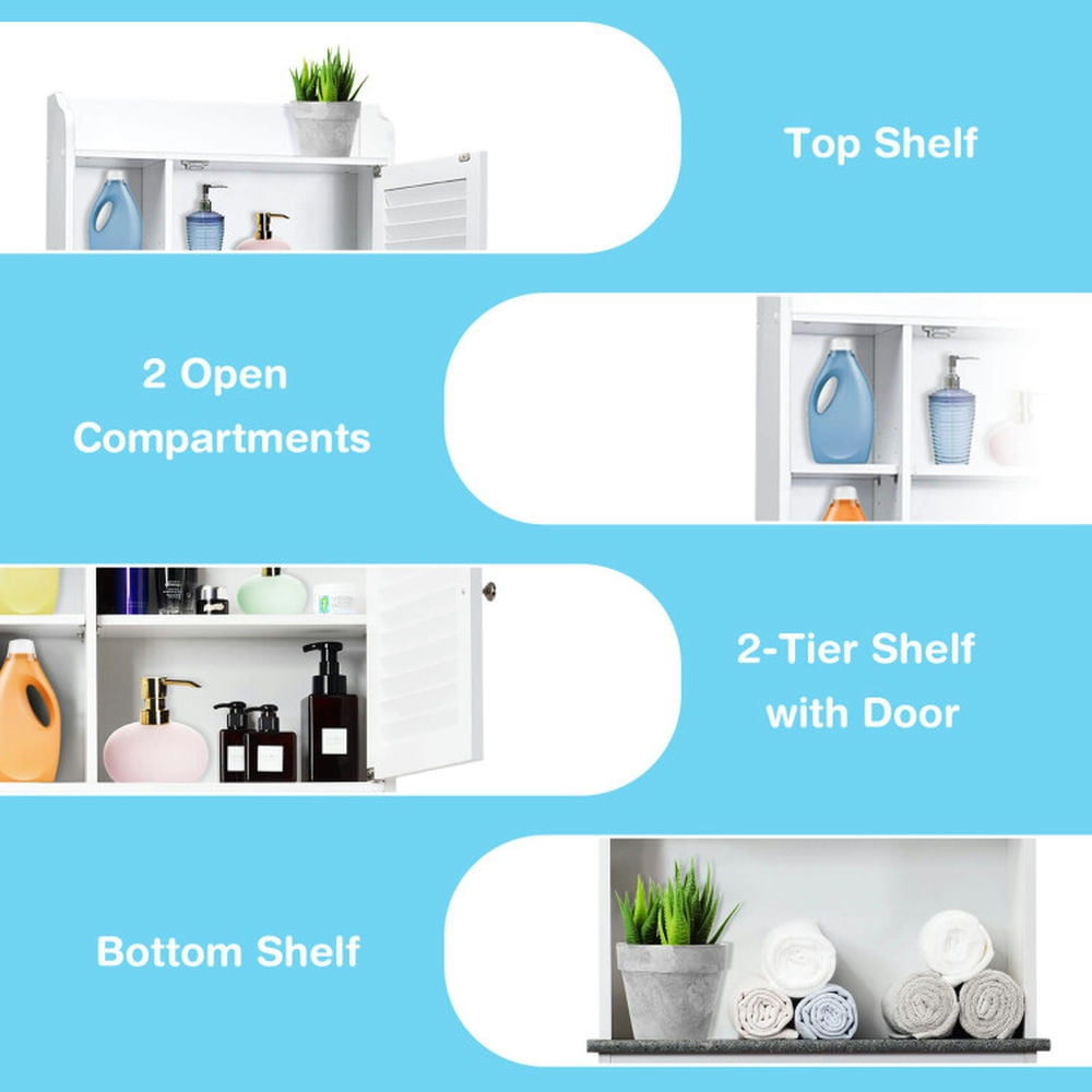 Finihen Toilet Storage Cabinet, Bathroom Cabinet Organizer, 3-Tier Bathroom Over-the-toilet Storage Cabinet with Adjustable Shelves, for Bathroom, White