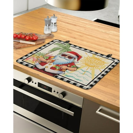 

Christmas Santa Stove Top Covers for Electric Stove Heat Insulation Fireproof Glass Cooktop Cover Counter Top Glass Stove Cover for Prevent Scratches 31 x24 Black and White Checkered Coastal Beach