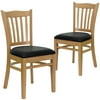 Flash Furniture 2 Pk. HERCULES Series Vertical Slat Back Natural Wood Restaurant Chair - Black Vinyl Seat