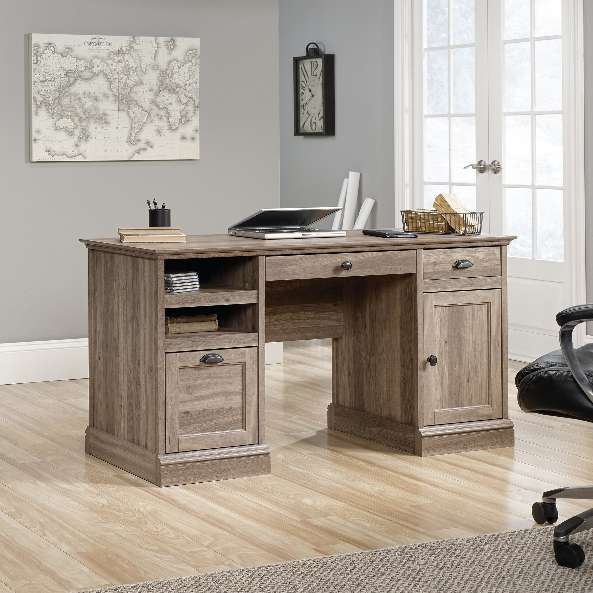 Sauder Barrister Lane Executive Desk, Salt Oak Finish