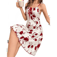 thumbnail image 3 of Women'S Floral Print Rib Knit Sleeveless Tie Front Chemise Nightgown Nightdress Sleepwear Red L, 3 of 7