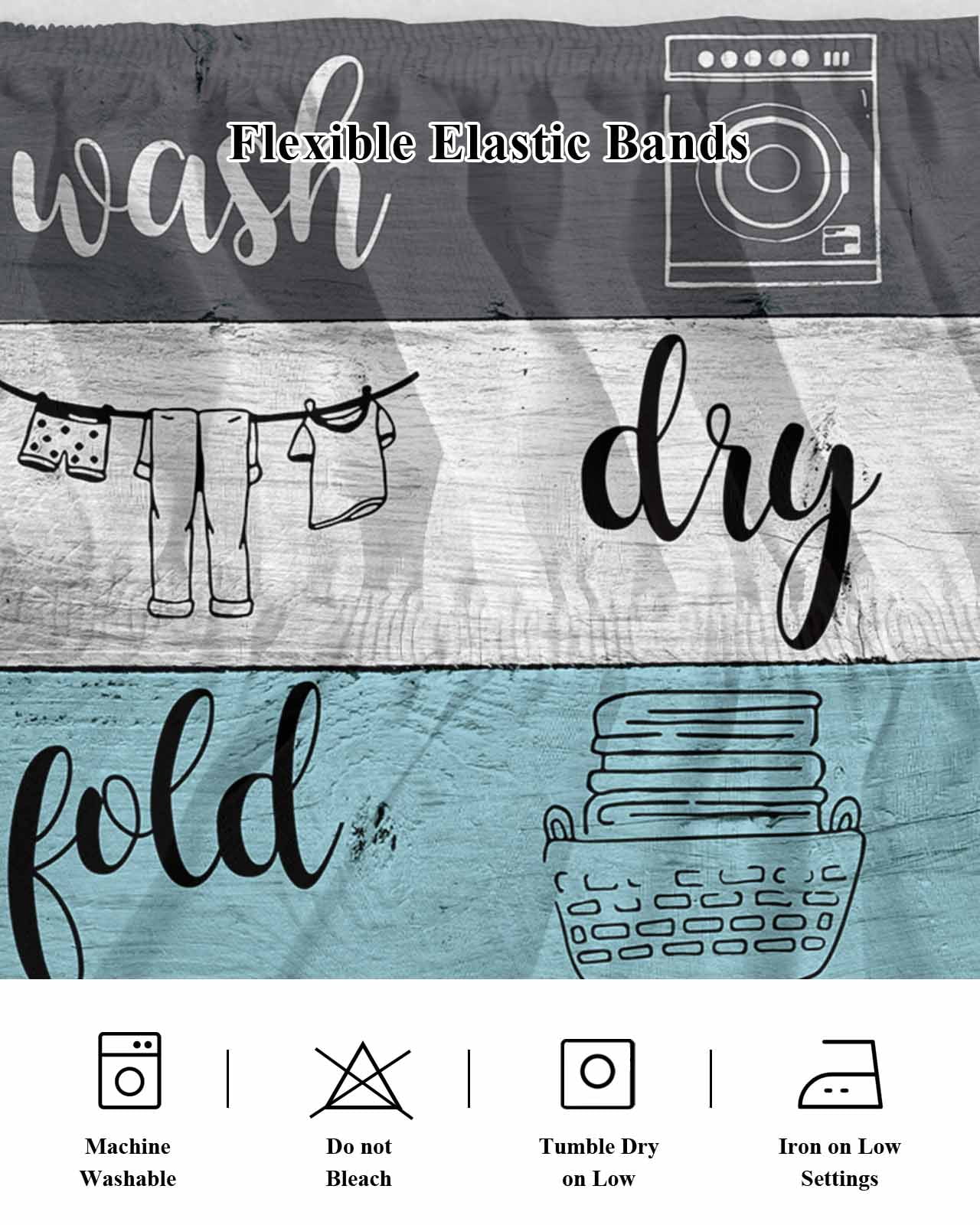 Laundry Rules Bed Skirt Retro Blue White Wood Board Grain Bed Skirts Queen Size 16 Inch Drop, Wrap Around Dust Ruffle&nbsp;Bedskirt with Adjustable Elastic Belt for Queen Size Beds
